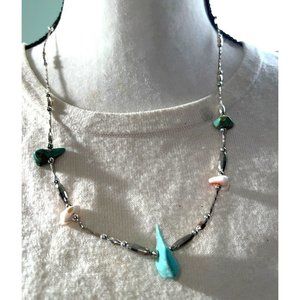 Turquoise And Mother Of Pearl Chip Necklace -- 18"